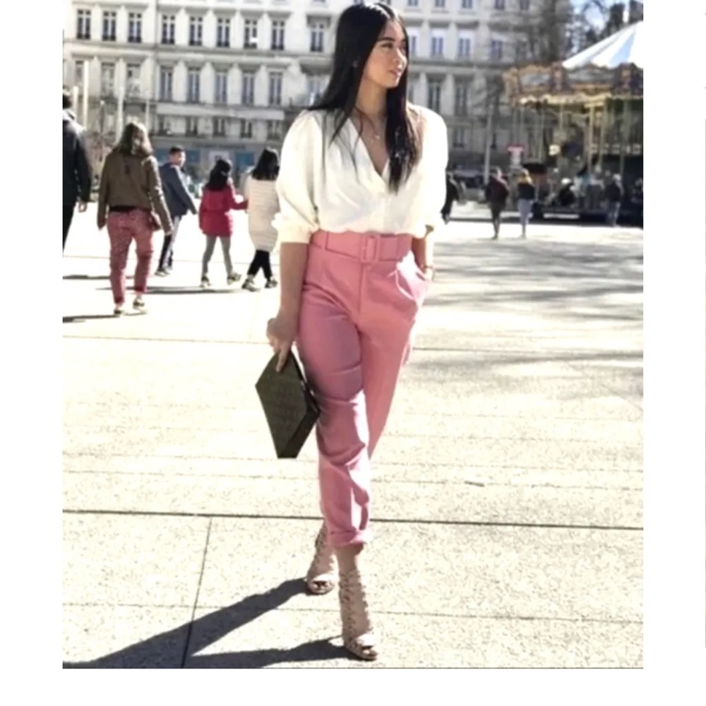 Zara pink belted pants